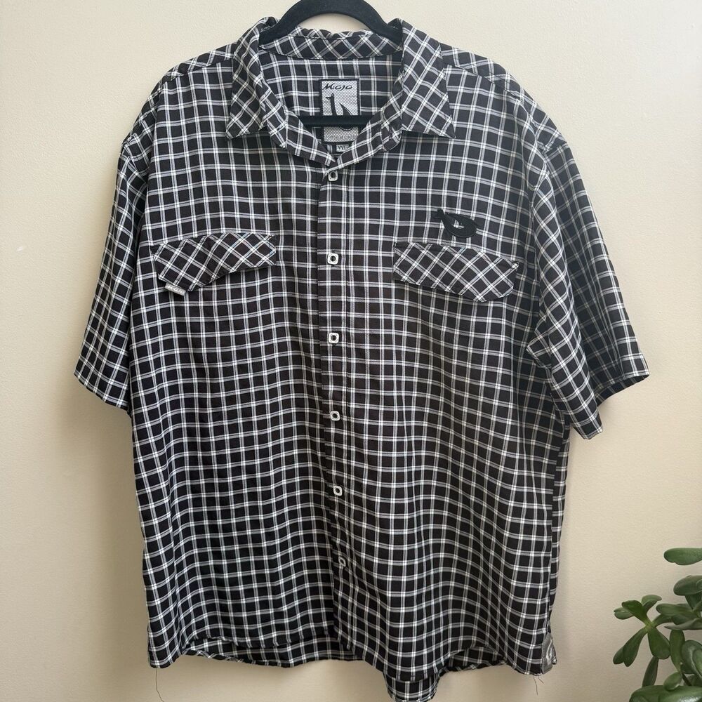 Mojo Fishing Shirt Mens 2XL  Gray Brown Flap Pockets Short Sleeve Button Up